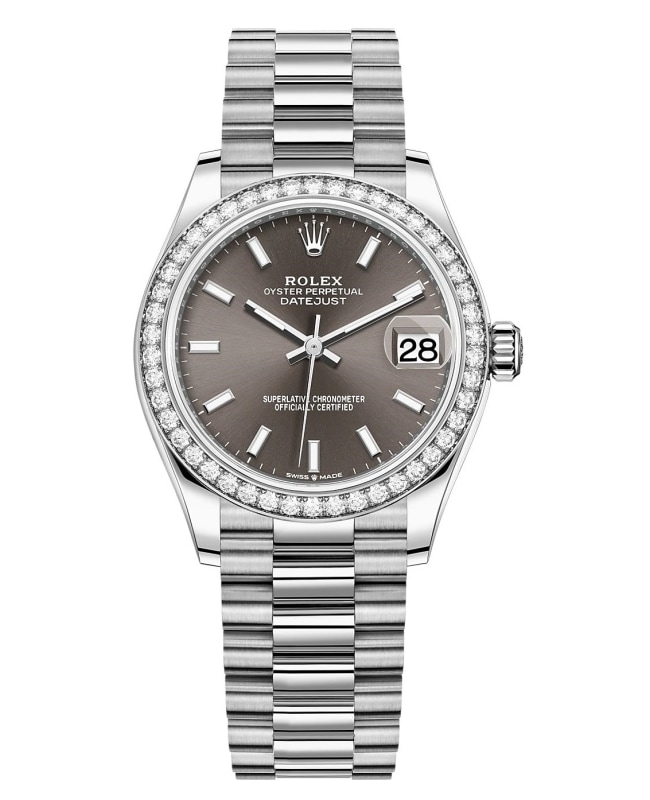 Rolex Datejust 31 White Gold Dark Grey Dial Diamond Bezel Women's Watch M278289RBR-0014