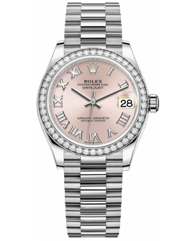 Rolex Datejust 31 White Gold Pink Roman Dial Diamond Bezel Women's Watch M278289RBR-0016