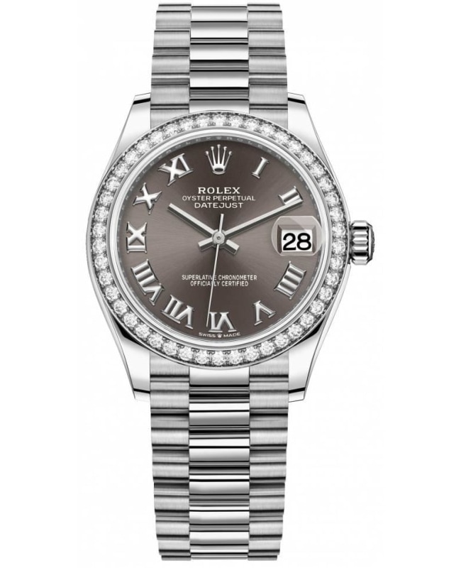 Rolex Datejust 31 White Gold Dark Grey Roman Dial Diamond Bezel Women's Watch M278289RBR-0017