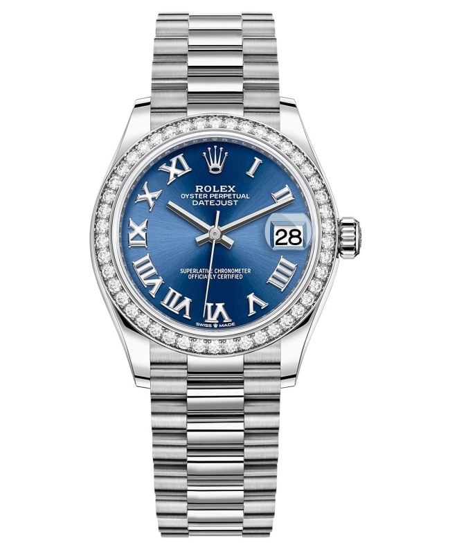 Rolex Datejust 31 White Gold Blue Roman Dial Diamond Bezel Women's Watch M278289RBR-0023