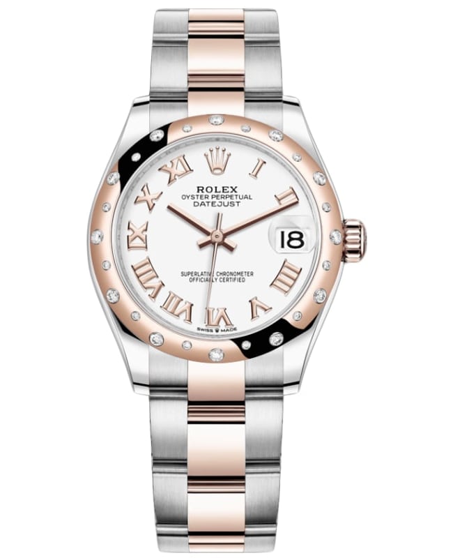 Rolex Datejust 31 Stainless Steel and Rose Gold Silver Diamond Dial Domed Diamond Bezel Womens Watch M278341RBR-0015 M278341RBR-0015 23075$
