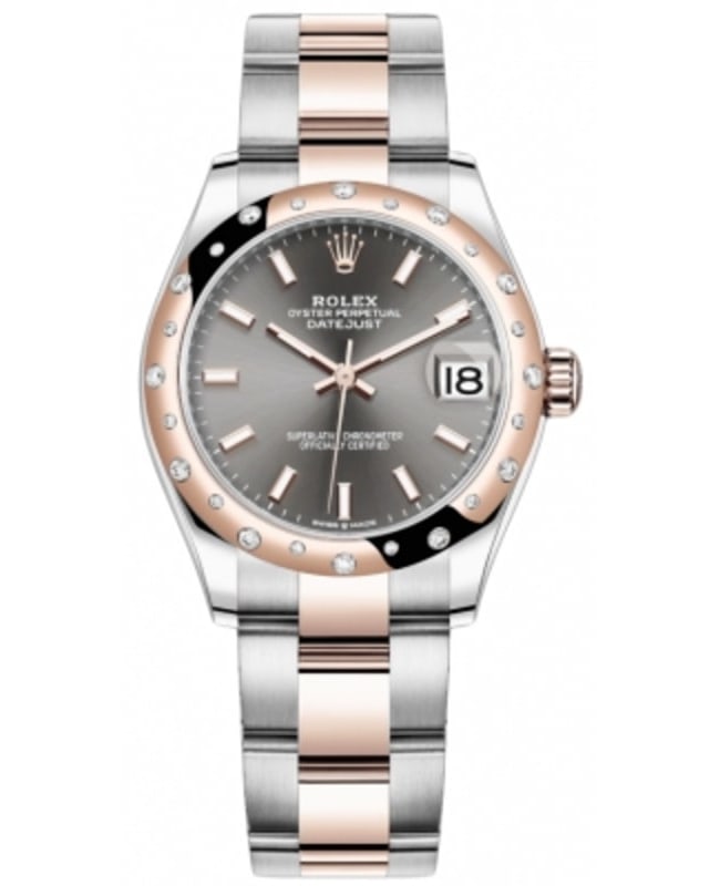 Rolex Datejust 31 Stainless Steel and Rose Gold Slate Dial Domed Diamond Bezel Women's Watch M278341RBR-0017