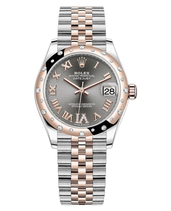 Rolex Datejust 31 Stainless Steel and Rose Gold Slate Pave Roman Dial Domed Diamond Bezel Women's Watch M278341RBR-0030