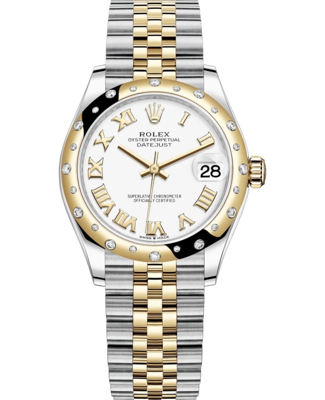 Rolex Datejust 31 Stainless Steel and Yellow Gold White Roman Dial Domed Diamond Bezel Women's Watch m278343rbr-0002