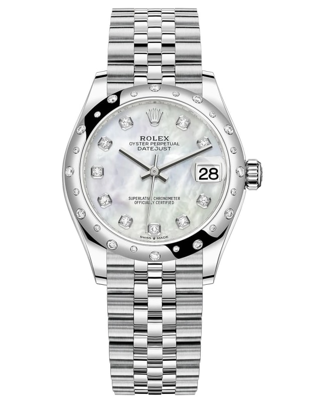 Rolex Datejust 31 Stainless Steel and White Gold Mother-of-Pearl Diamond Dial Domed Diamond Bezel Women's Watch M278344RBR-0006