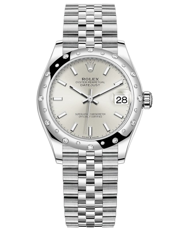 Rolex Datejust 31 Stainless Steel and White Gold Mint Green Dial Domed Diamond Bezel Women's Watch M278344RBR-0014