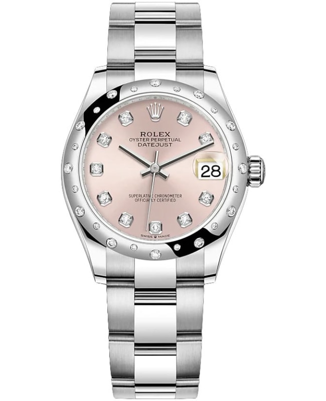 Rolex Datejust 31 Stainless Steel and White Gold Pink Diamond Dial Domed Diamond Bezel Women's Watch M278344RBR-0033