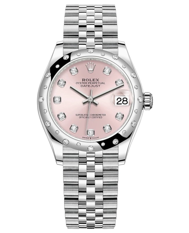 Rolex Datejust 31 Stainless Steel and White Gold Pink Diamond Dial Domed Diamond Bezel Women's Watch M278344RBR-0034