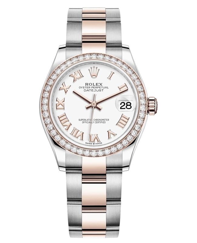Rolex Datejust 31 Stainless Steel and Rose Gold White Roman Dial Diamond Bezel Women's Watch M278381RBR-0003