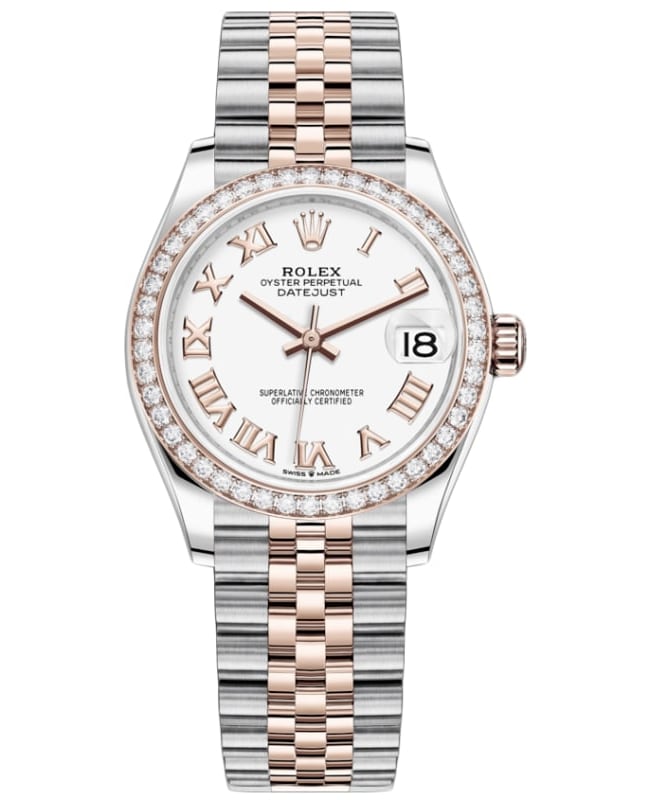 Rolex Datejust 31 Stainless Steel and Rose Gold White Roman Dial Diamond Bezel Women's Watch M278381RBR-0004