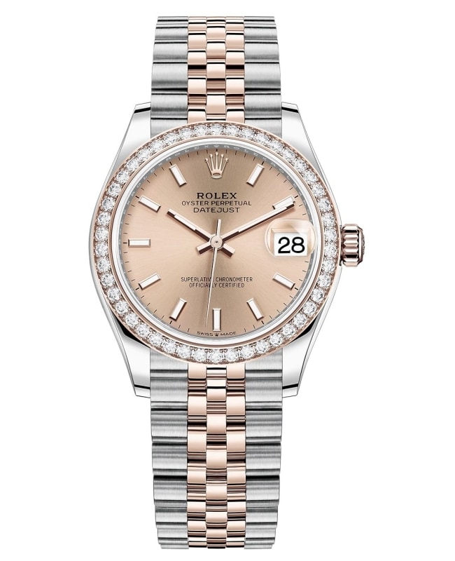 Rolex Datejust 31 Stainless Steel and Rose Gold Rose Dial Diamond Bezel Women's Watch M278381RBR-0010