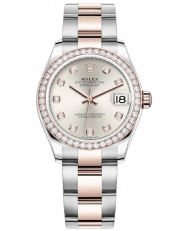 Rolex Datejust 31 Stainless Steel and Rose Gold Silver Diamond Dial Diamond Bezel Women's Watch M278381RBR-0015