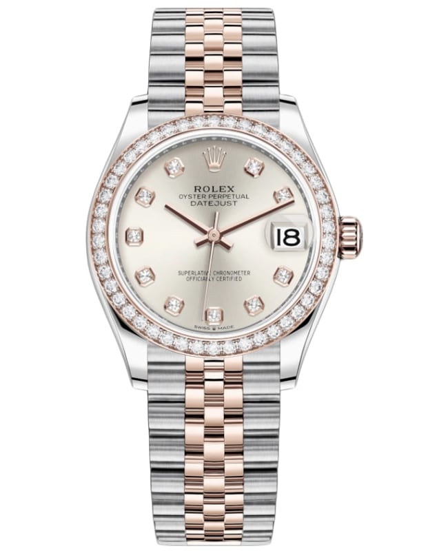 Rolex Datejust 31 Stainless Steel and Rose Gold Silver Diamond Dial Diamond Bezel Women's Watch M278381RBR-0016
