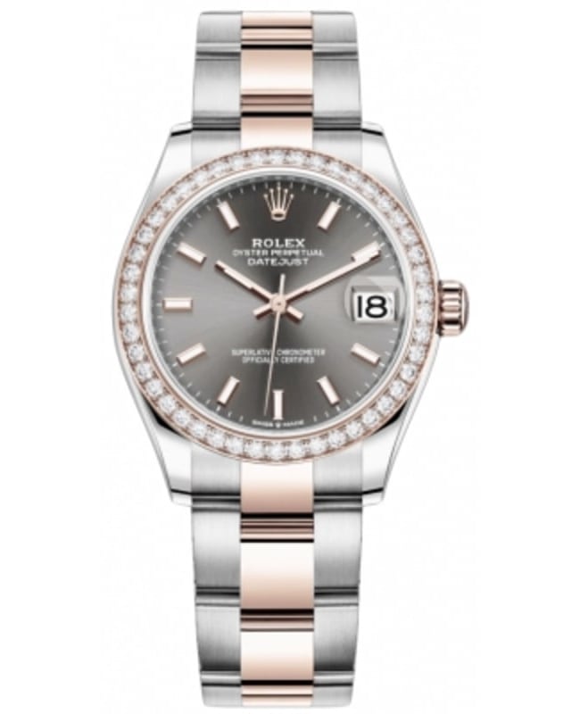 Rolex Datejust 31 Stainless Steel and Rose Gold Slate Dial Diamond Bezel Women's Watch M278381RBR-0017