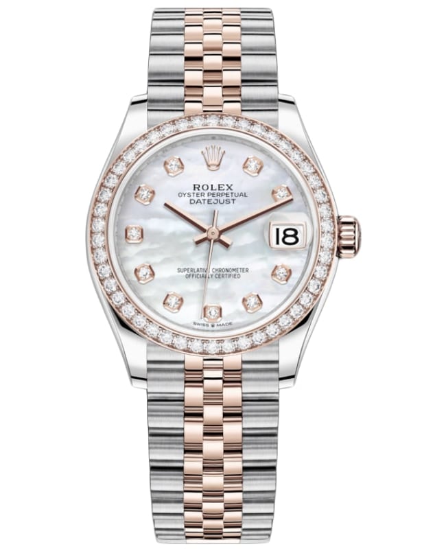 Rolex Datejust 31 Stainless Steel and Rose Gold Automatic MotherofPearl Dial Diamond Bezel Womens Watch M278381RBR0026 M278381RBR0026