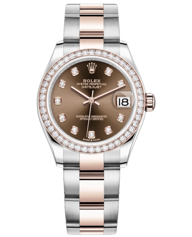 Rolex Datejust 31 Stainless Steel and Rose Gold Chocolate Diamond Dial Diamond Bezel Women's Watch M278381RBR-0027