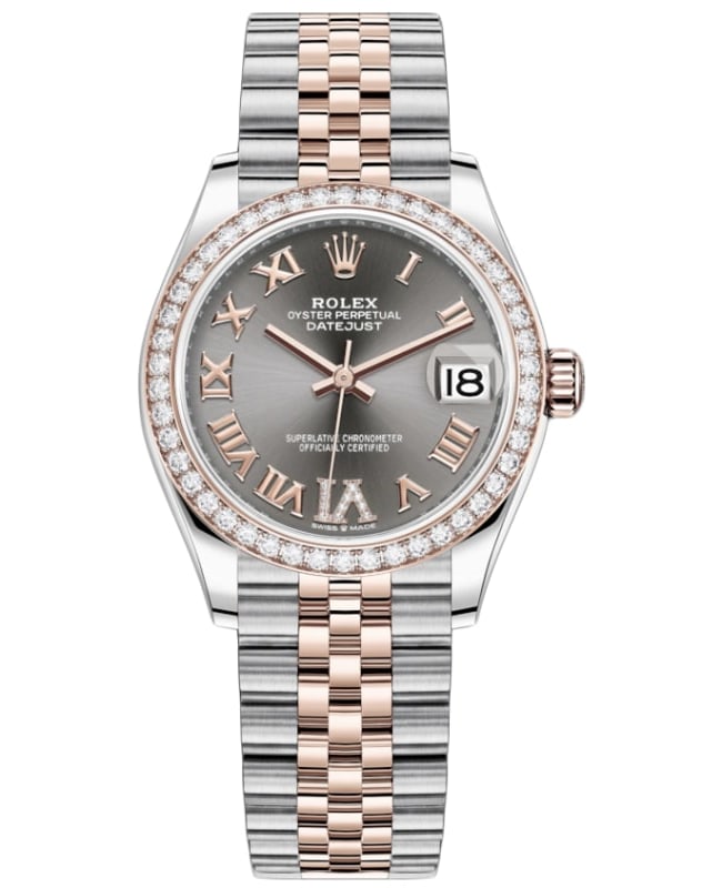 Rolex Datejust 31 Stainless Steel and Rose Gold Slate Pave Roman Dial Diamond Bezel Women's Watch M278381RBR-0030