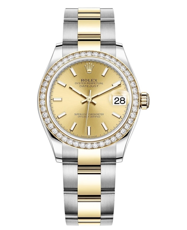 Rolex Datejust 31 Stainless Steel and Yellow Gold Champagne Dial Diamond Bezel Women's Watch M278383RBR-0013