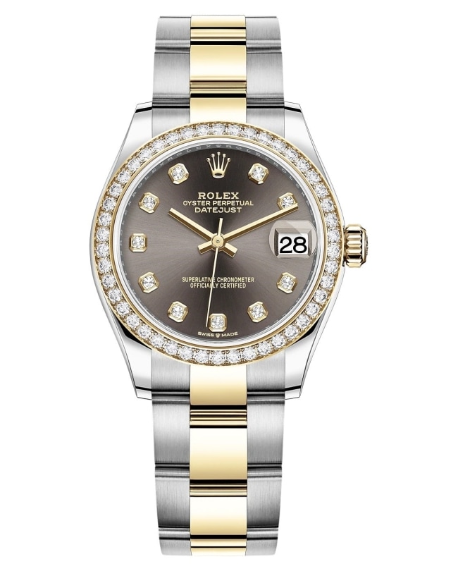 Rolex Datejust 31 Stainless Steel and Yellow Gold Dark Grey Diamond Dial Diamond Bezel Women's Watch M278383RBR-0021