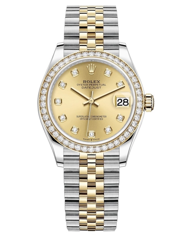 Rolex Datejust 31 Stainless Steel and Yellow Gold Champagne Diamond Dial Diamond Bezel Women's Watch M278383RBR-0026