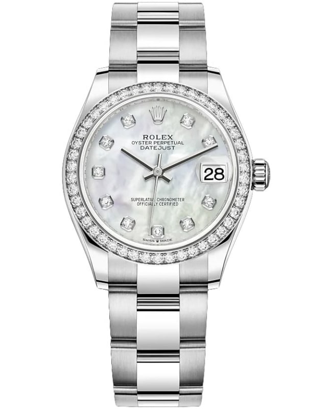 Rolex Datejust 31 Stainless Steel and White Gold Mother-of-Pearl Diamond Dial Diamond Bezel Women's Watch M278384RBR-0007