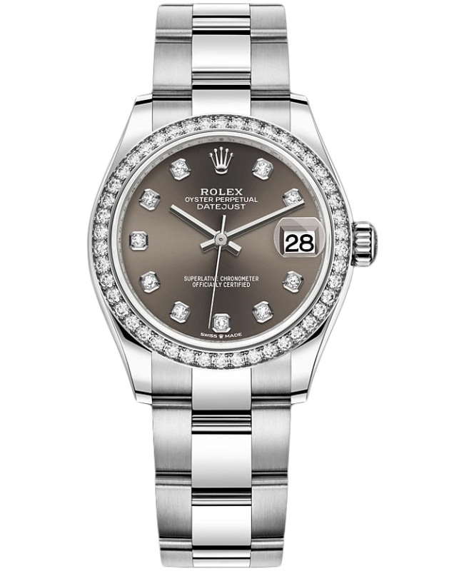 Rolex Datejust 31 Stainless Steel and White Gold Dark Grey Diamond Dial Diamond Bezel Women's Watch M278384RBR-0009