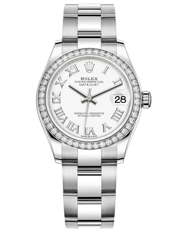 Rolex Datejust 31 Stainless Steel and White Gold White Roman Dial Diamond Bezel Women's Watch M278384RBR-0013