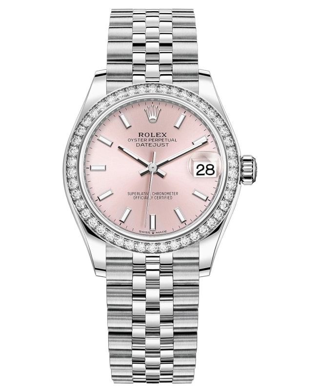 Rolex Datejust 31 Stainless Steel and White Gold Pink Dial Diamond Bezel Women's Watch M278384RBR-0018
