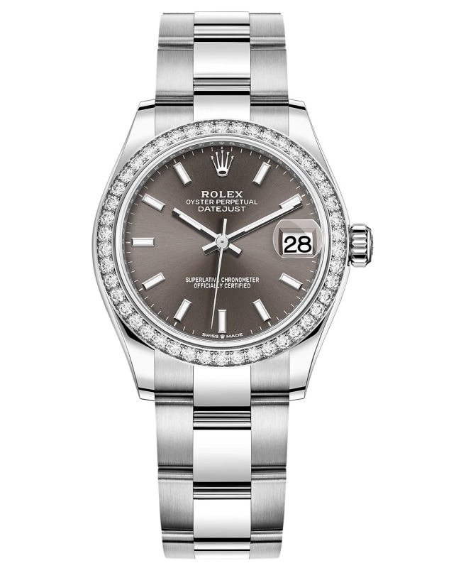 Rolex Datejust 31 Stainless Steel and White Gold Dark Grey Dial Diamond Bezel Women's Watch M278384RBR-0019