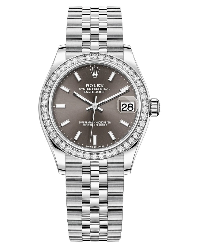 Rolex Datejust 31 Stainless Steel and White Gold Dark Grey Dial Diamond Bezel Women's Watch M278384RBR-0020