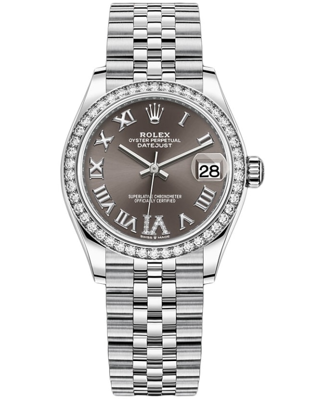 Rolex Datejust 31 Stainless Steel and White Gold Dark Grey Roman Dial Diamond Bezel Women's Watch M278384RBR-0026