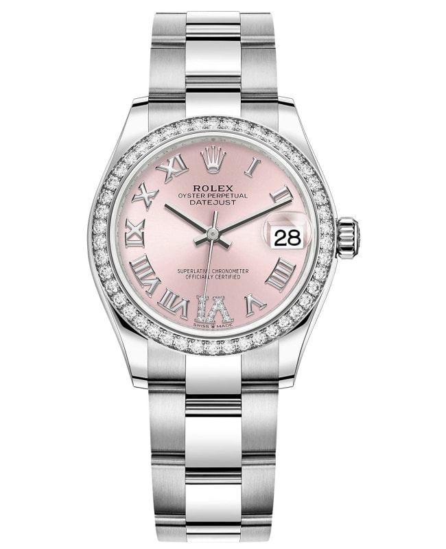 Rolex Datejust 31 Stainless Steel and White Gold Pink Pave Roman Dial Diamond Bezel Women's Watch M278384RBR-0027