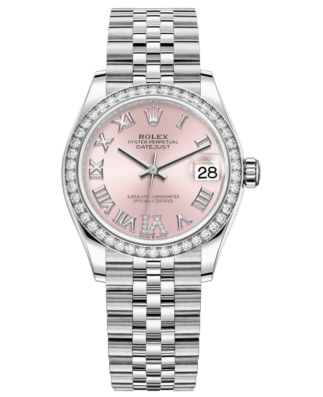 Rolex Datejust 31 Stainless Steel and White Gold Pink Pave Roman Dial Diamond Bezel Women's Watch M278384RBR-0028