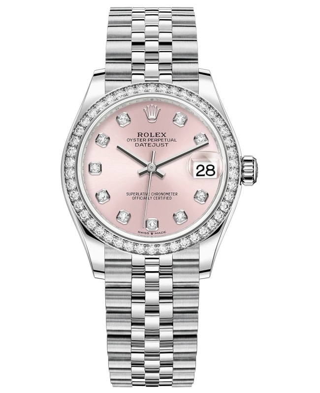 Rolex Datejust 31 Stainless Steel and White Gold Pink Diamond Dial Diamond Bezel Womens Watch M278384RBR0036 M278384RBR0036