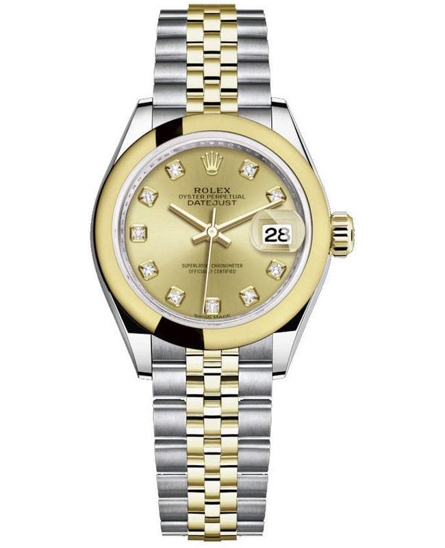 Rolex Lady-Datejust 28 Stainless Steel and Yellow Gold Champagne Diamond Dial Women's Watch M279163-0011