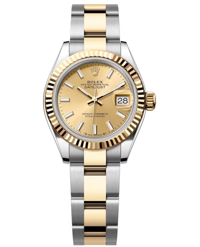 Rolex LadyDatejust 28 Stainless Steel and Yellow Gold Automatic Champagne Dial Oyster Bracelet Womens Watch M2791730002 M2791730002