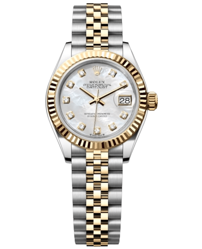 Rolex LadyDatejust 28 Stainless Steel and Yellow Gold Automatic Mother of Pearl Diamond Dial Womens Watch M2791730013 M2791730013