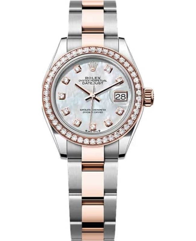 Rolex LadyDatejust 28 Steel and Everose Gold Diamond White Mother of Pearl Dial TwoTone Oyster Womens Watch M279381RBR0014 M279381RBR0014