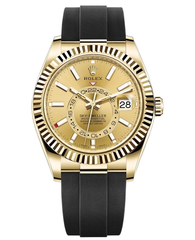 Rolex Sky-Dweller 42mm 18kt Yellow Gold Champagne Dial Rubber Strap Men's Watch M326238-0007