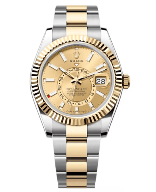 Rolex SkyDweller Yellow Rolesor Champagne Dial Oyster Mens Watch M3369330001 M3369330001
