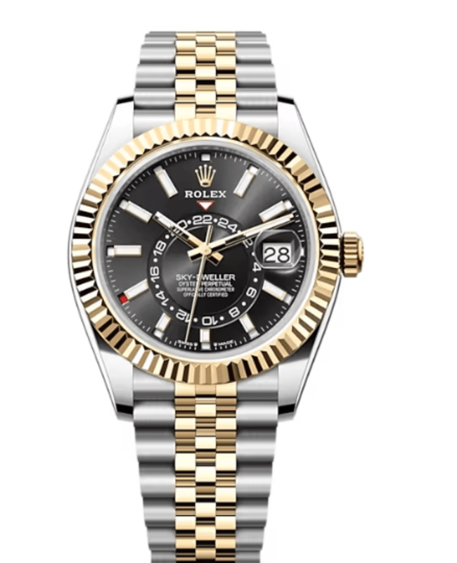 Rolex SkyDweller Yellow Rolesor Black Dial Jubilee Mens Watch M3369330004 M3369330004