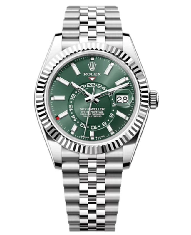Rolex SkyDweller White Rolesor Mint Green Dial Jubilee Mens Watch M3369340002 M3369340002