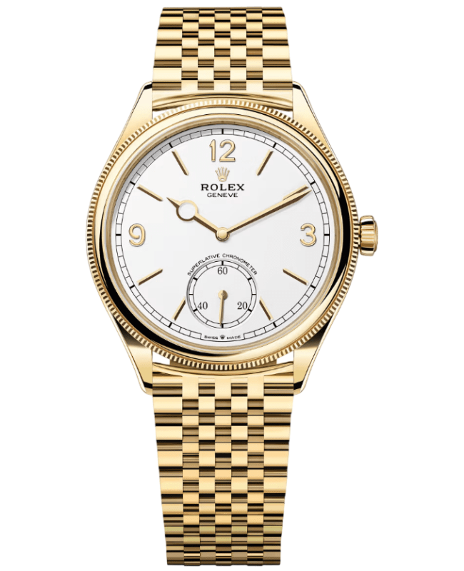 Rolex 1908 Yellow Gold Automatic White Dial Settimo Bracelet Mens Watch M525080008 M525080008