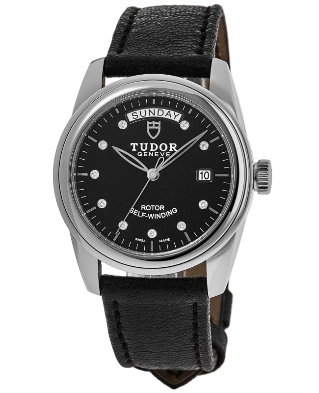 Tudor Glamour Date&Day Black Diamond-Set Dial Black Leather Unisex Watch M56000-0083