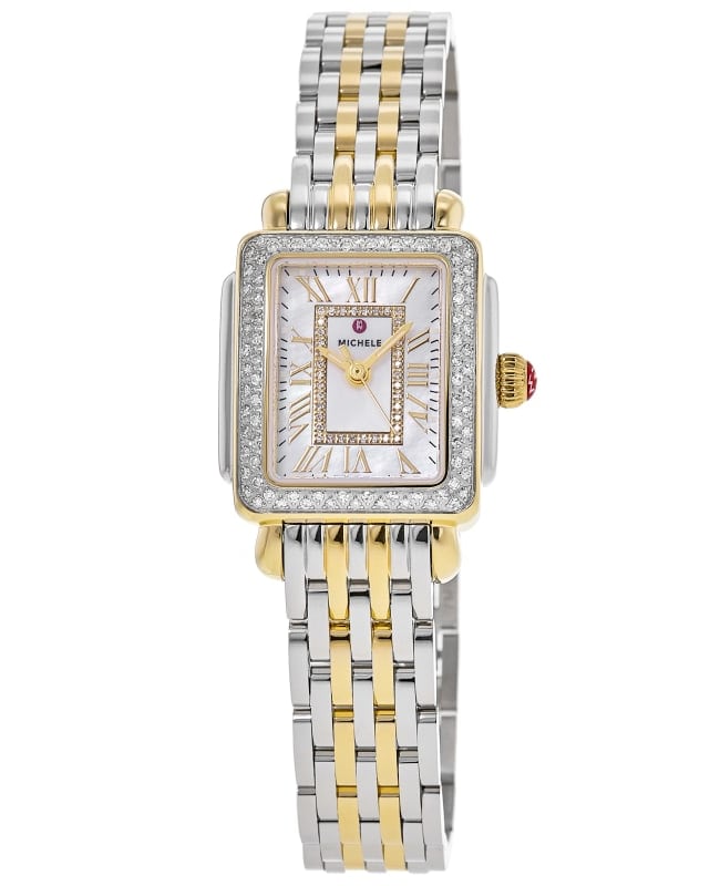 Michele Deco Madison Diamond White Mother of Pearl Dial 18K Two-Tone Gold Plated Steel Women's Watch MWW06D000172