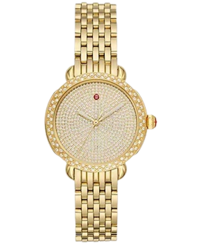 Michele Sidney Diamond Pave Dial Gold-Plated Steel Women's Watch MWW30B000009