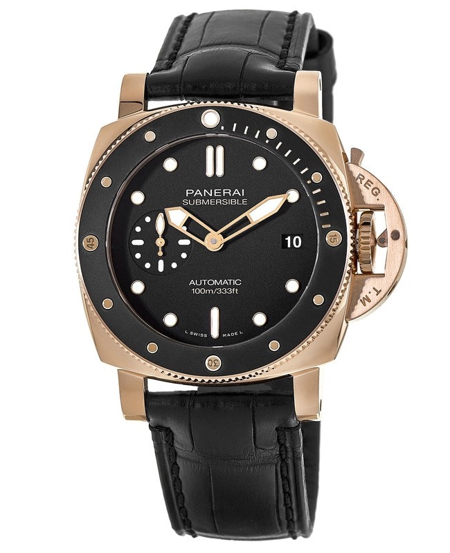 Panerai Submersible 42MM 18kt Rose Gold Case Leather Strap Mens Watch PAM00974 PAM00974 26690$