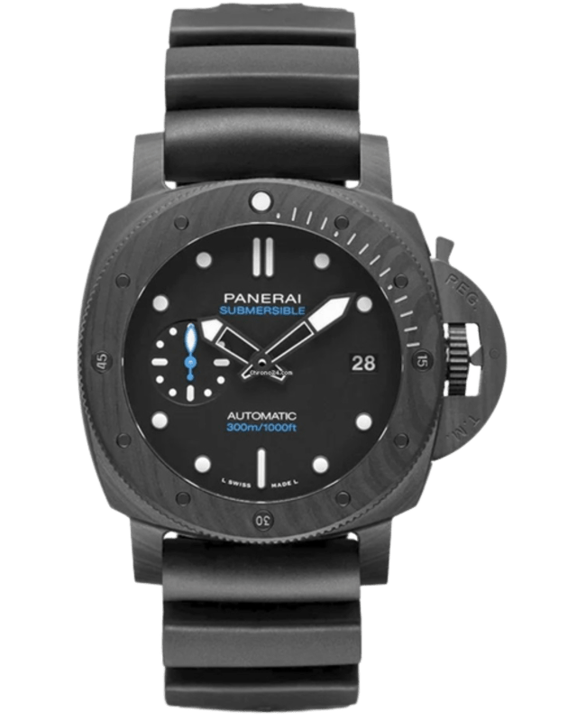 Panerai Submersible 42MM CarboTech Black Dial Rubber Strap Mens Watch PAM02231 PAM02231