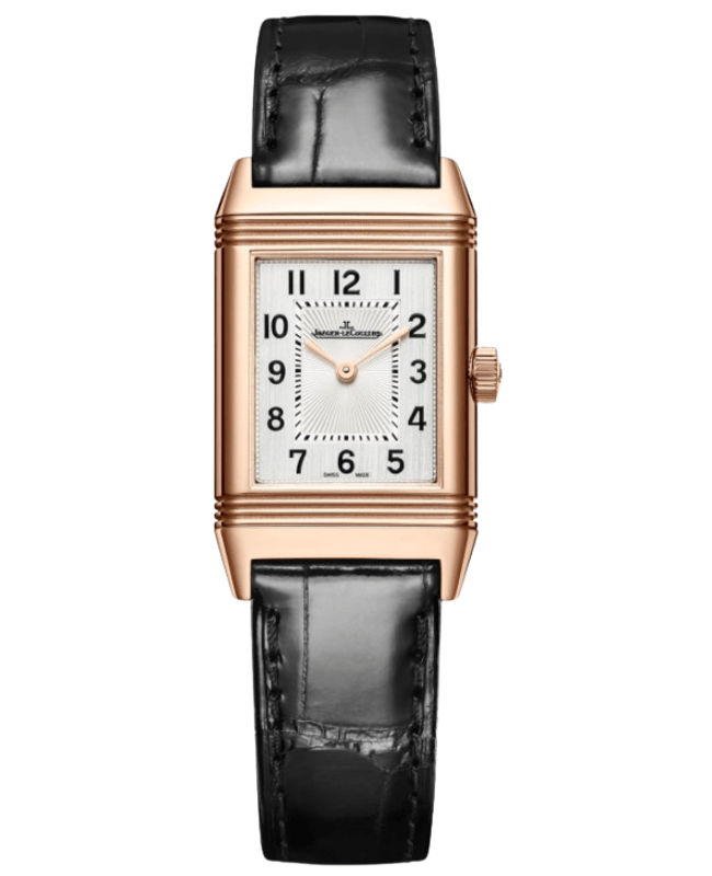 Jaeger LeCoultre Reverso Classic Monoface Manual Wind Grey Dial 18K Rose Gold Black Leather Strap Women s Watch Q2602540
