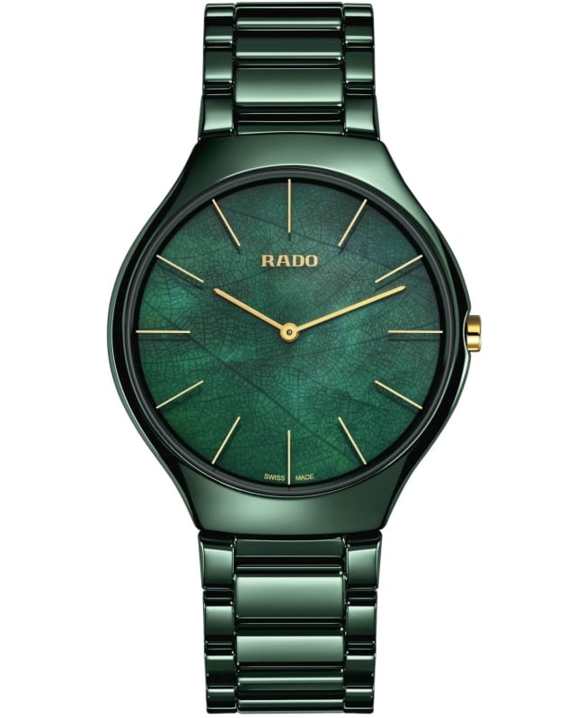 Rado True Thinline L Quartz Green Mother of Pearl Dial Ceramic Unisex Watch R27006912